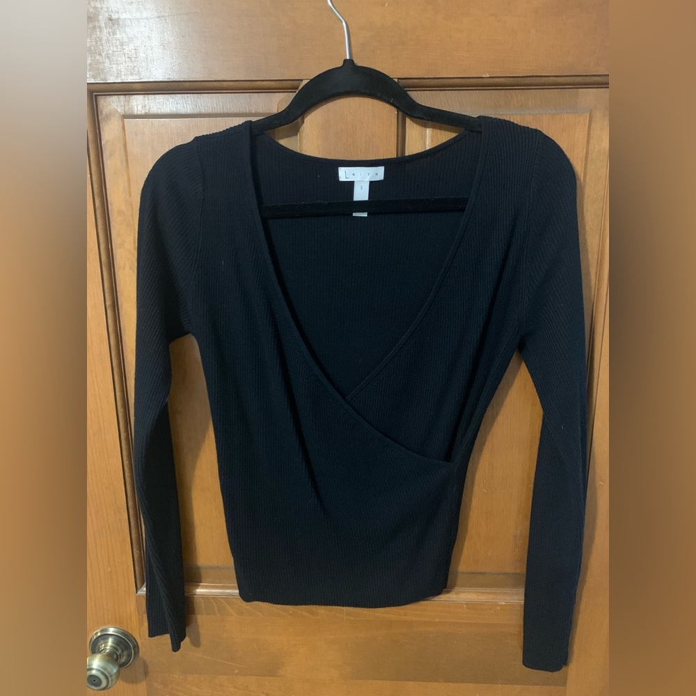 Black deep v-neck sweater top